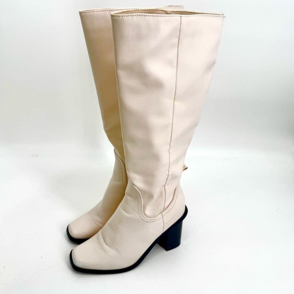 FRENCH CONNECTION Hailee Vegan Leather Riding Boot in Light Blush Cream Pink - Picture 2 of 9